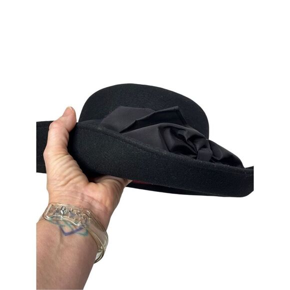 Vintage Bollman Hat Co. black doeskin felt wide brim wool hat with gathered ribb - Picture 9 of 13